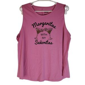 Margaritas with My‎ Señoritas Silver Foil Graphic Tank Top Pink XL